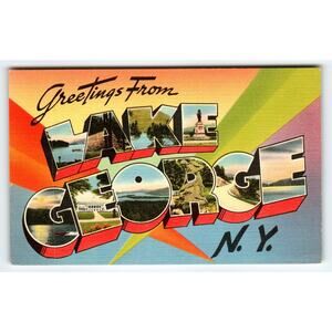 Greetings From Cayuga Lake George New York Large Big Letter Linen Postcard NY